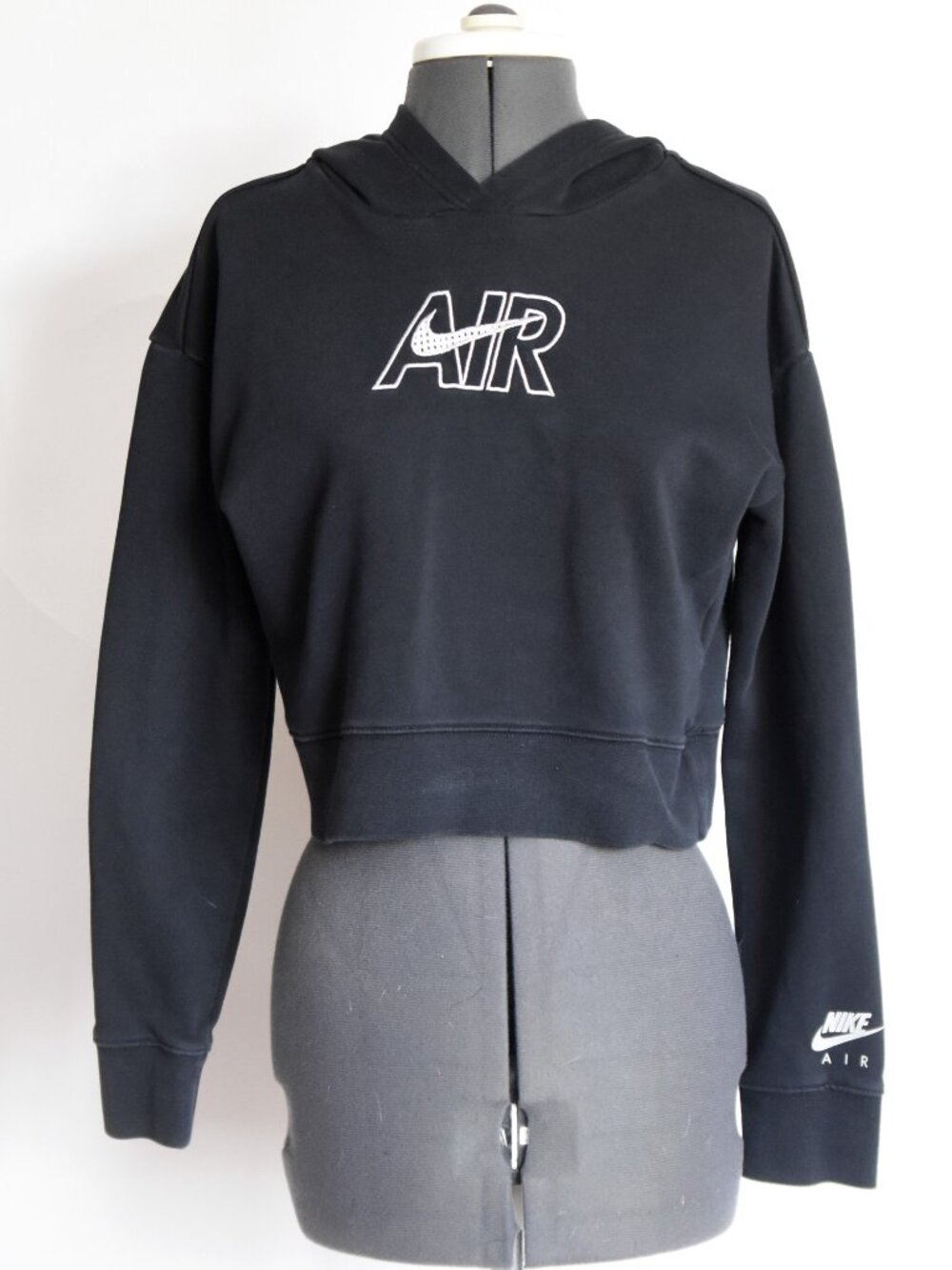 Nike Air Girls French Terry Cropped Hoodie Black White Spellout Logo XL
